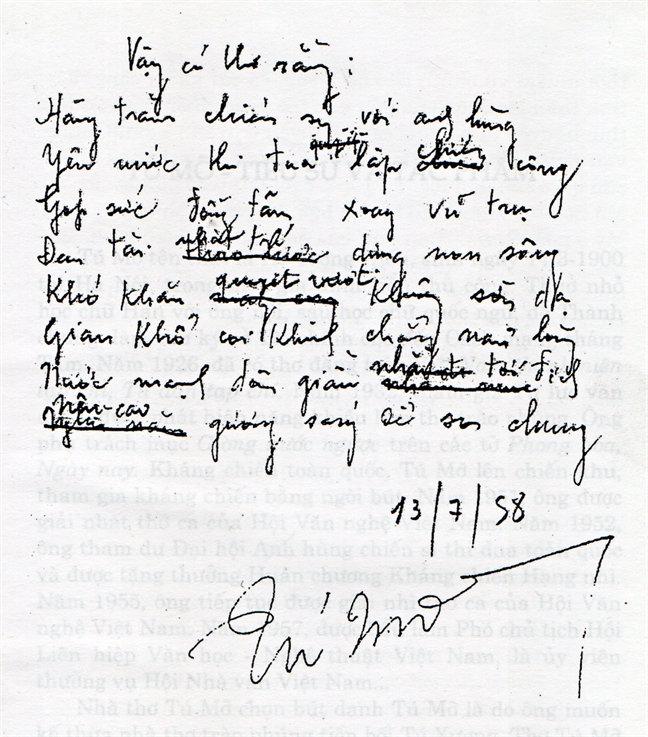 bút tích của Nhà thơ Tú Mỡ bút tích của Nhà thơ Tú Mỡ